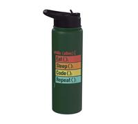 Eat Sleep Code Repeat ingegneri del software Coder Programmatore Stainless Steel Insulated Water Bottle