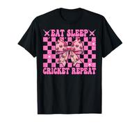 Eat Sleep Cricket Repeat Girl Mamma Festa della mamma Coquette Bow Maglietta