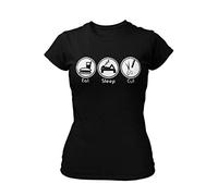Eat Sleep Cut - Womens Hairdresser Occupation Salon Novelty Organic Cotton T-Shirt (Medium, Black)
