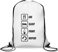 Eat Sleep Fight Repeat 2 - Sacca da palestra casual, con coulisse, colore: bianco, bianco, Taglia unica
