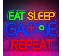 Eat Sleep Game Repeat Insegna al neon da gioco LED per la stanza dei ragazzi alimentata tramite USB, cartello decorativo per uomo, grotta, bar, camera da letto, sala giochi, arte da parete al neon per