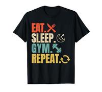 Eat Sleep Gym Repeat Funny Retro Vintage Workout Maglietta