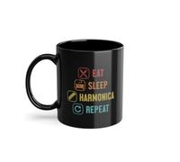 Eat Sleep Harmonica Repeat Harmonist Professionale Tazza da caffè | Armonica a bocca Armonica Tazza Nero (08063C)