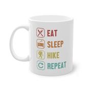 Eat Sleep Hike Repeat Hiking Tazza da caffè Escursionisti | Trekking Escursionismo Montagna Escursioni Tazza Bianco (02297C)