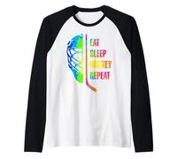 Eat Sleep Hockey Repeat Graffiti-Style Teens Adults Hockey Maglia con Maniche Raglan