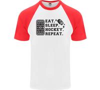 Eat Sleep Hockey Repeat Street Ice Funny Uomo S/S Baseball T-Shirt