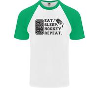 Eat Sleep Hockey Repeat Street Ice Funny Uomo S/S Baseball T-Shirt
