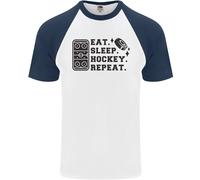 Eat Sleep Hockey Repeat Street Ice Funny Uomo S/S Baseball T-Shirt