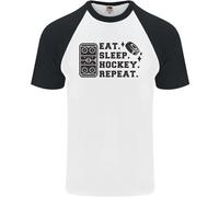 Eat Sleep Hockey Repeat Street Ice Funny Uomo S/S Baseball T-Shirt