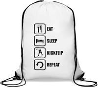 Eat Sleep Kickflip Repeat Skater's Slogan Gym Sack Casual Drawstring Bag Bianco, bianco, Taglia unica