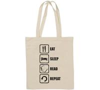 Eat Sleep Read Repeat - Borsa tote in cotone naturale stile libro bianco