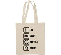 Eat Sleep Recycle Repeat Borsa tote in cotone naturale con logo nero bianco