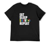 Eat Sleep Solve Repeat Cubing Puzzle O-Neck 100% Cotton Short Sleeve Unisex T-Shirt S