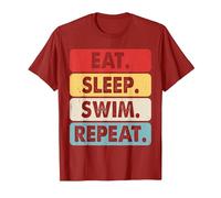 Eat Sleep Swim Repeat Maglietta, Uomo, Mirtillo Rosso, 3XL