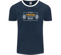 Eat Sleep Train Repeat Gym Training Top Uomo Ringer T-Shirt FotL