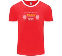 Eat Sleep Train Repeat Gym Training Top Uomo Ringer T-Shirt FotL