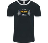 Eat Sleep Train Repeat Gym Training Top Uomo Ringer T-Shirt FotL