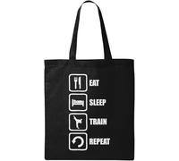 Eat Sleep Train Repeat Logo Borsa Tote in Cotone Ecologico Naturale Nero, Nero , Taglia unica