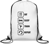 Eat Sleep Train Repeat Logo Gym Sack Casual Drawstring Bag Bianco, bianco, Taglia unica