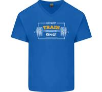 Eat Sleep Treno Ripetere Palestra Allenamento Uomo Scollo A V Cotone T-Shirt