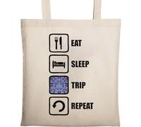 Eat Sleep Trip Repeat Trippy Slogan Borsa tote in cotone ecologico naturale beige, Beige, Taglia unica