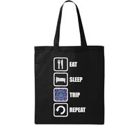 Eat Sleep Trip Repeat Trippy Slogan Borsa Tote in Cotone Ecologico Naturale Nero, Nero , Taglia unica