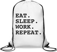 Eat Sleep Work Repeat - Sacca da palestra casual con coulisse, colore: bianco