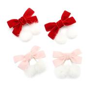 EATAN 4 fermagli per capelli natalizi rossi da bambina, stile cinese, soffici palline di pelliccia, fiocco in velluto, nappe, per bambine e bambine