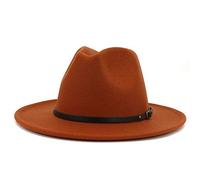 EATAN Fedora cappelli con fibbia da cintura per uomo e donna, alla moda, classico, tesa larga, unisex, cappello panama, cappello da sole, Rosso ruggine, Taglia unica