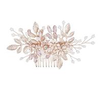 EATAN Pettine per capelli da sposa con perle finte color oro rosa e cristalli, per sposa e damigella d'onore