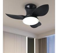 Eatan Silent ceiling fan with light and remote control, 6-speed wind speed, diameter 65 cm, 3 blades, DC motor, 30 watt intelligente ceiling fan (nero)