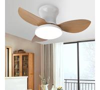 EATAN Silent ceiling fan with light and remote control, 6-speed wind speed, diameter 65 cm, 3 blades, DC motor, 30 watt intelligente ceiling fan (grano di legno)