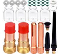 EATBALE Accessori per torce di Saldatura per TIG WP 17 18 26, corpi Pinza Stubby Gas Lens (1,6/2,4 mm), Tazze di Vetro #12, pinze, Tazze Posteriori, diffusori, O-Ring, guarnizioni (27 Pezzi)