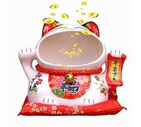 EatingBiting Maneki Neko, gatto portafortuna in ceramica giapponese, 20,3 cm, ornamento con bocca grande, scatola portaoggetti, decorazione ornamentale, scultura decorativa per la casa, per apertura