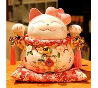 EatingBiting Maneki Neko Lots Bells Bowknot - Statuetta da collezione in ceramica giapponese da 20 cm, gatto portafortuna che sventola, in porcellana, ornata e decorata