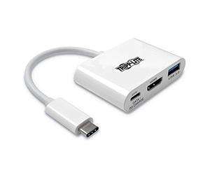 Eaton Adattatore da USB-C a HDMI 4K con porte hub USB 3.x (5Gbps) e ricarica PD a 60 W, HDCP, bianco