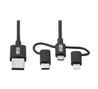Eaton Cavo universale da USB-A a Lightning, USB Micro-B e USB-C per sincronizzazione/ricarica (M/3xM), certificato MFi, nero, 6 piedi (1.8 m)