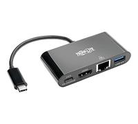 Tripp Lite U444-06N-H4GUBC - Adattatore da USB-C (Type-C) a HDMI con hub USB-A, Gigabit Ethernet, USB 3.1 Gen 1, compatibile Thunderbolt 3, 4K x 2K a 30 Hz, ricarica PD, colore: Nero