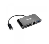Tripp Lite U444-06N-H4GUBC - Adattatore da USB-C (Type-C) a HDMI con hub USB-A, Gigabit Ethernet, USB 3.1 Gen 1, compatibile Thunderbolt 3, 4K x 2K a 30 Hz, ricarica PD, colore: Nero