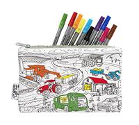 eatsleepdoodle Astuccio Lavabile con Auto, Camion e Trattori - Colora l’astuccio e Impara Tutto su Ruspe, Autopompe, Camper e Gru!