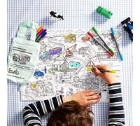 eatsleepdoodle Tovaglietta Auto, Camion e Trattori con Sacca in Cotone da Colorare, Fantasia con Veicoli da Lavoro Personalizzabile, Divertente ed Educativa, Pennarelli per Tessuto Lavabili Inclusi