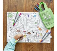 eatsleepdoodle Tovaglietta da colorare per bambini con 10 pennarelli lavabili, 33 x 47 cm, motivo: animali del bosco, per colorare la propria attività naturalistica, ultra lavabile e riutilizzabile