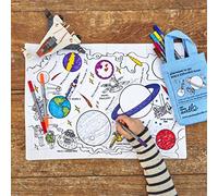 eatsleepdoodle Tovaglietta da colorare per bambini con 10 pennarelli lavabili per bambini, 33 x 47 cm, tovaglietta da colorare Space Explorer, ultra lavabile e riutilizzabile, per bambini