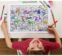 eatsleepdoodle Tovaglietta Dinosauri in Cotone da Colorare, Divertente Scena Educativa Personalizzabile, Pennarelli per Tessuto Lavabili Inclusi