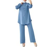 Eauptffy Abbigliamento da preghiera musulmana da donna a maniche lunghe e pantaloni lunghi per il tempo libero, 2 pezzi, Corban Ramadan, abbigliamento turco, Medio Oriente, arabo, islamico, due pezzi