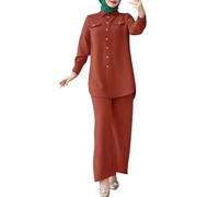 Eauptffy Abbigliamento da preghiera musulmana da donna a maniche lunghe e pantaloni lunghi per il tempo libero, 2 pezzi, Corban Ramadan, abbigliamento turco, Medio Oriente, arabo, islamico, due pezzi