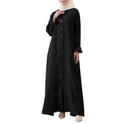 Eauptffy Abito musulmano da donna - Abaya Umrah Maxi vestito musulmano lunghezza intera abito da preghiera maniche lunghe abito islamico Jilbab Medio Oriente Arabo Caftano Ramadan Prayer, Nero , 5XL