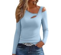 Eauptffy Biancheria intima da donna autunno inverno tedesco parte inferiore in pile slim fit caldo top attillato maniche lunghe aperte felpa, O azzurro, L