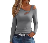 Eauptffy Biancheria intima da donna autunno inverno tedesco parte inferiore in pile slim fit caldo top attillato maniche lunghe aperte felpa, O grigio., L