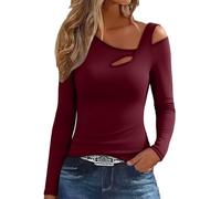 Eauptffy Biancheria intima da donna autunno inverno tedesco parte inferiore in pile slim fit caldo top attillato maniche lunghe aperte felpa, O vino, L